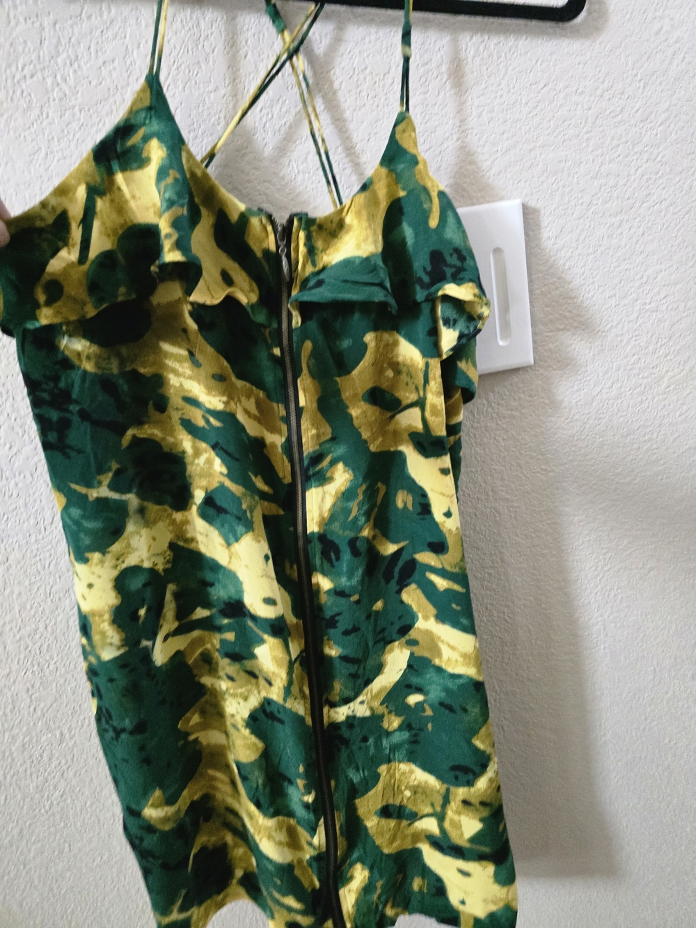 Kensie Girls' Green and Yellow Camouflage Ruffle One-Piece Dress